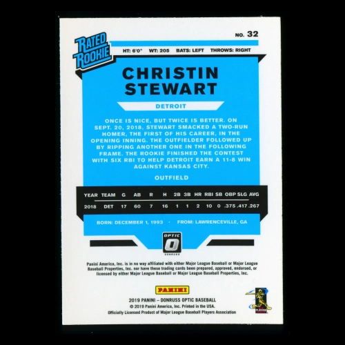 Christin Stewart RR RC 2019 Donruss Optic Rookie Tigers