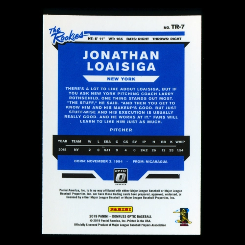Jonathan Loaisiga 2019 Donruss Optic The Rookies Yankees