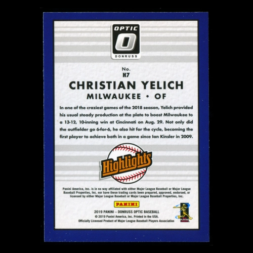 Christian Yelich 2019 Donruss Optic Highlights Brewers