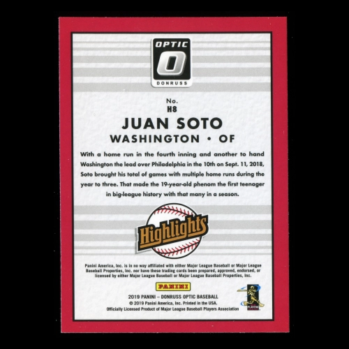 Juan Soto 2019 Donruss Optic Highlights Nationals