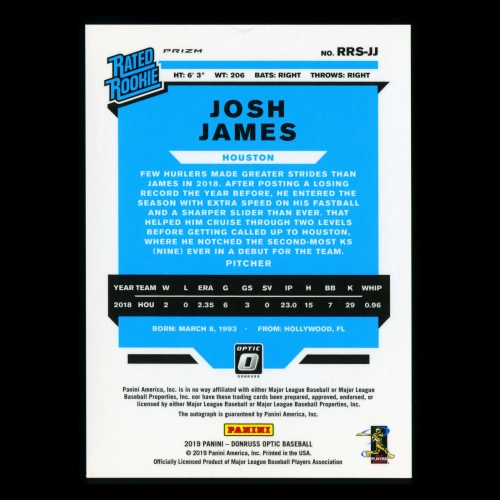 Josh James RC RR 2019 Donruss Optic Rated Rookies Signatures Holo Rookie Astros
