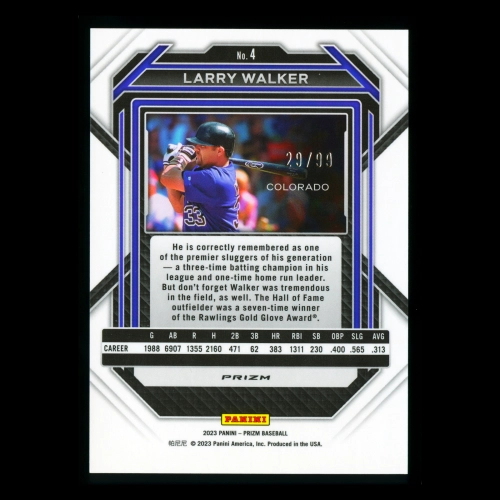 Larry Walker 2023 Panini Prizm Purple Rockies 29/99