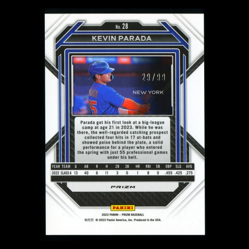 Kevin Parada 2023 Panini Prizm Purple Mets 29/99