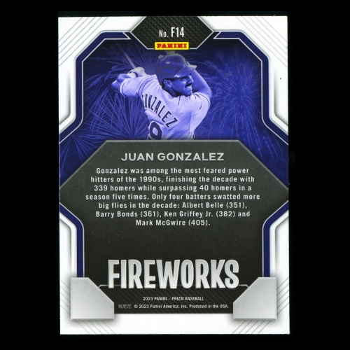 Juan Gonzalez 2023 Panini Prizm Fireworks Rangers
