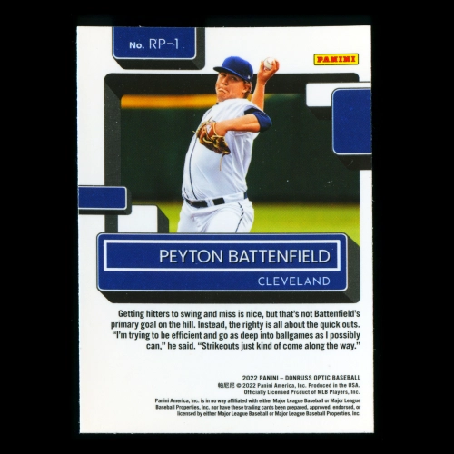 Peyton Battenfield RR 2022 Donruss Optic Rated Prospects Indians