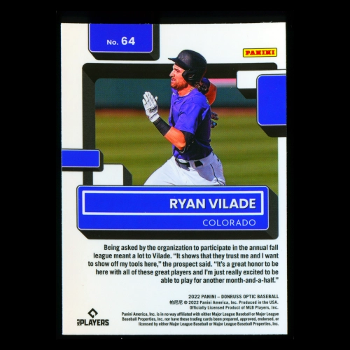 Ryan Vilade RR RC 2022 Donruss Optic Rated Rookie Rockies