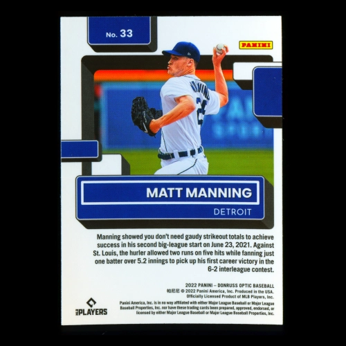 Matt Manning RR RC 2022 Donruss Optic Rated Rookie Tigers