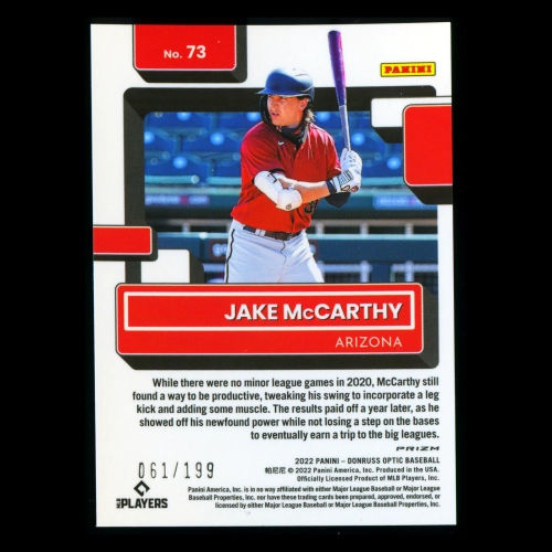 Jake McCarthy RR RC 2022 Donruss Optic Red White & Blue Rated Rookie Diamondbacks 061/199