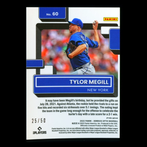 Tylor Megill RR RC 2022 Donruss Optic Carolina Blue Rated Rookie Mets 25/50