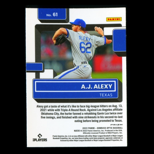 A.J. Alexy RR 2022 Donruss Optic Photon Rated Rookie Rangers SSP