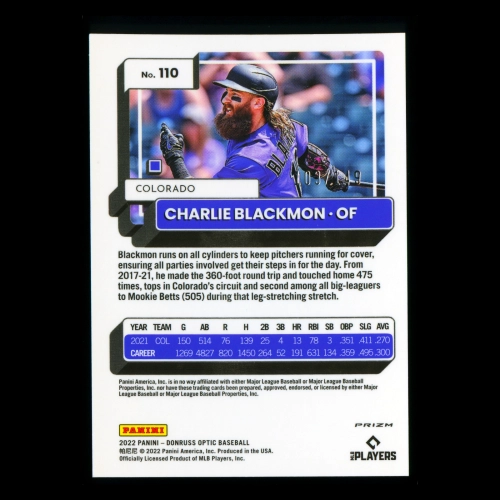 Charlie Blackmon 2022 Donruss Optic Black Stars Rockies 103/149