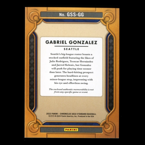 Gabriel Gonzalez 2023 Panini Chronicles Gold Standard Swatches Gold Mariners 61/99