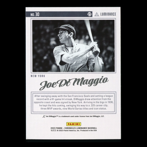 Joe DiMaggio 2023 Panini Chronicles Luminance Red Yankees 010/100