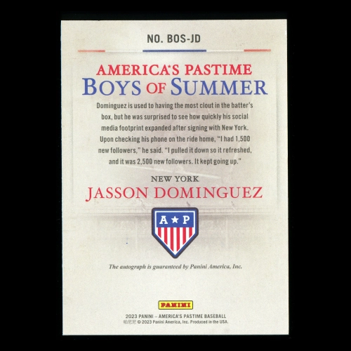 Jasson Dominguez 2023 Panini Chronicles America's Pastime Boys of Summer Autographs Yankees 39/50