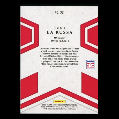 Tony La Russa 2023 Panini Chronicles Vertex Cardinals