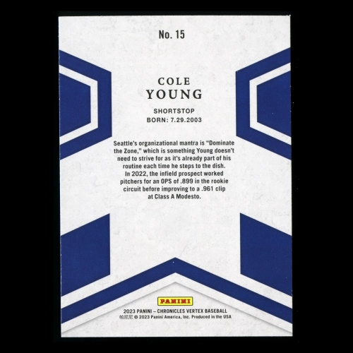 Cole Young 2023 Panini Chronicles Vertex Mariners