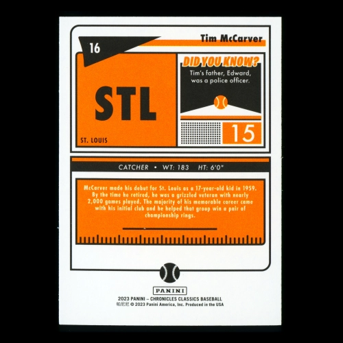 Tim McCarver 2023 Panini Chronicles Classics Cardinals