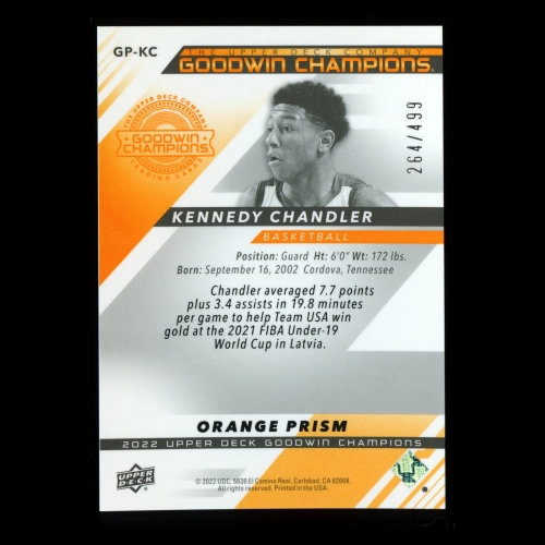 Kennedy Chandler 2022 Upper Deck Goodwin Champions Platinum High Series Orange Prism Volunteers | Long Island Nets  264/499