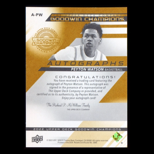 Peyton Watson 2022 Upper Deck Goodwin Champions Autographs Bruins | Nuggets