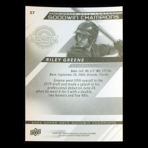 Riley Greene 2022 Upper Deck Goodwin Champions Tigers