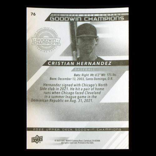 Cristian Hernandez 2022 Upper Deck Goodwin Champions Cubs