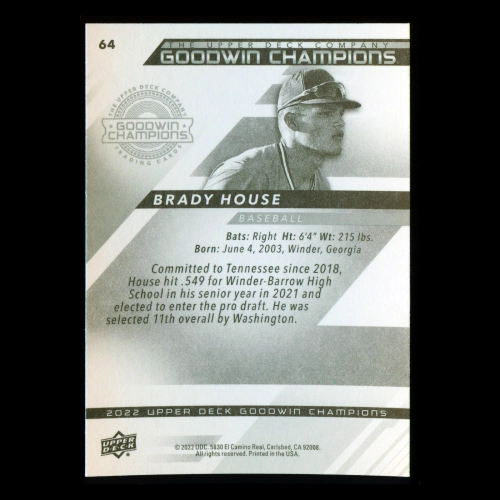 Brady House 2022 Upper Deck Goodwin Champions Nationals