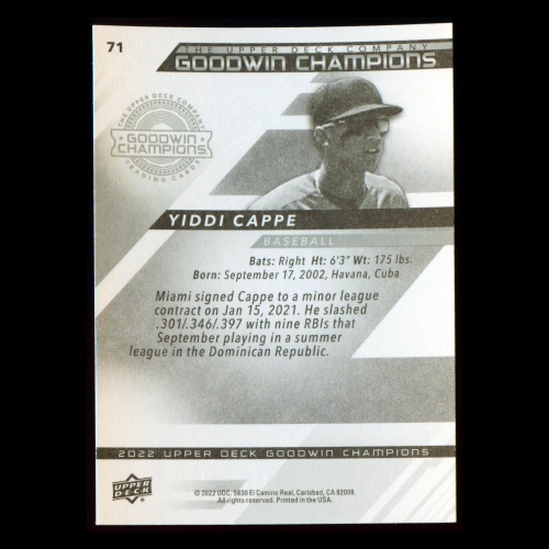 Yiddi Cappe 2022 Upper Deck Goodwin Champions Marlins