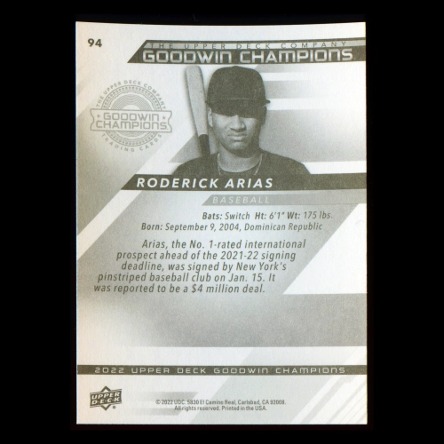 Roderick Arias 2022 Upper Deck Goodwin Champions Yankees