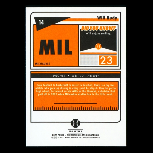 Will Rudy 2023 Panini Chronicles Classics Brewers