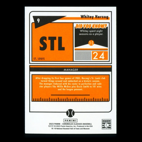 Whitey Herzog 2023 Panini Chronicles Classics Cardinals