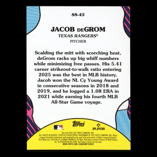 Jacob deGrom 2025 Topps Summer Superstars Rangers