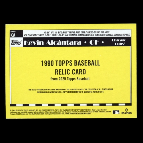 Kevin Alcantara RC 2025 Topps '90 Topps Relics Retro Rookie Cubs