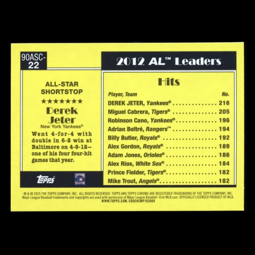 Derek Jeter 2025 Topps '90 Topps Silver Pack Chrome All-Star Yankees