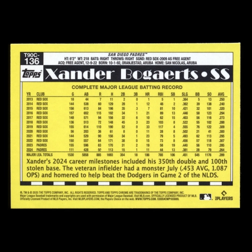Xander Bogaerts 2025 Topps '90 Topps Silver Pack Chrome Padres