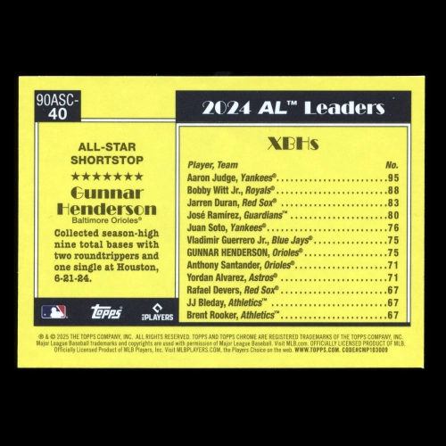 Gunnar Henderson 2025 Topps '90 Topps Silver Pack Chrome All-Star Orioles