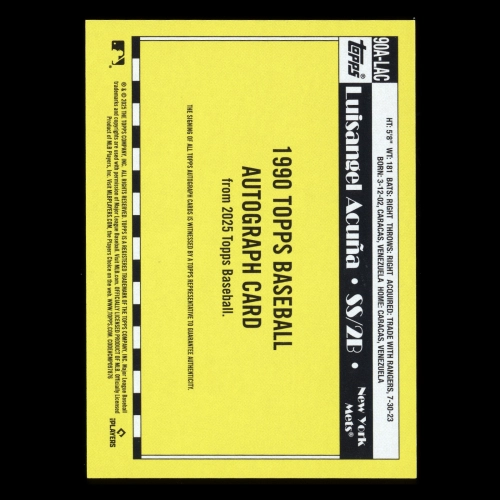 Luisangel Acuna RC 2025 Topps '90 Topps Retro Rookie Auto Mets