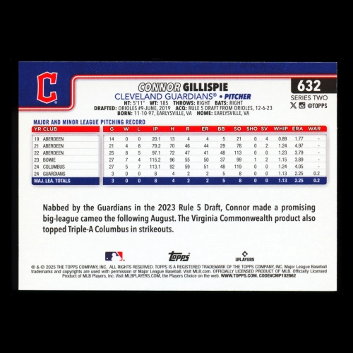 Connor Gillispie RC 2025 Topps Rookie Guardians
