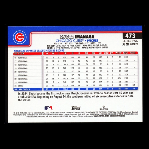 Shota Imanaga 2025 Topps All-Star Rookie Cubs
