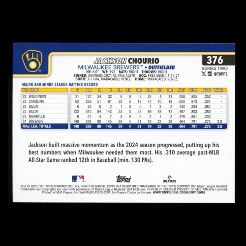 Jackson Chourio 2025 Topps All-Star Rookie Brewers