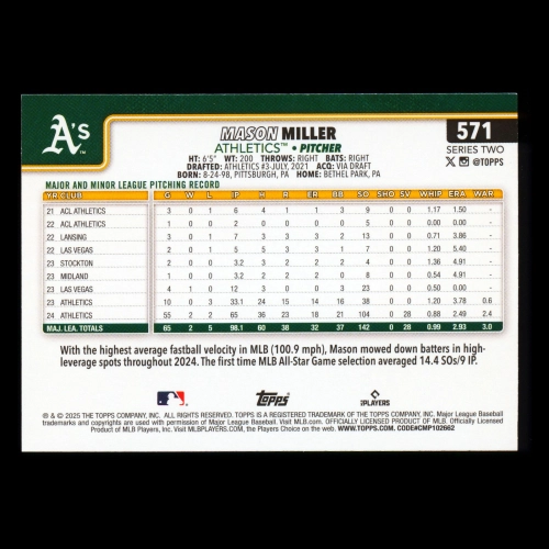 Mason Miller 2025 Topps All-Star Rookie Athletics