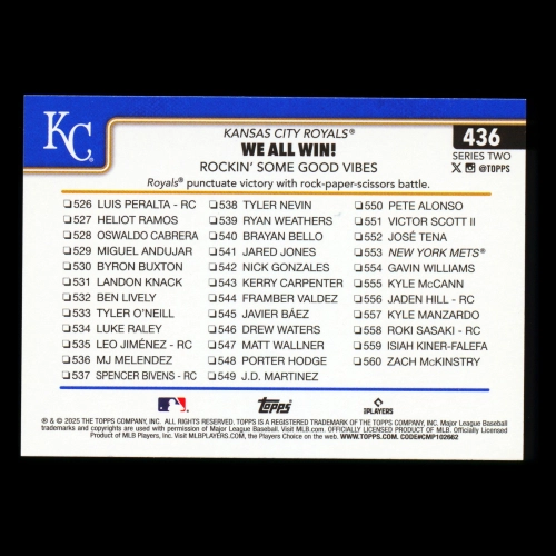 Salvador Perez 2025 Topps Checklist Royals