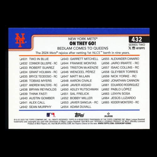 Brandon Nimmo 2025 Topps Checklist Mets