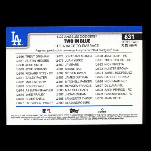 Mookie Betts 2025 Topps Checklist Dodgers