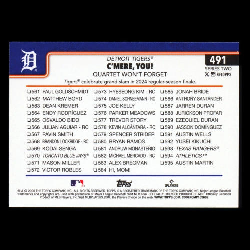 Spencer Torkelson 2025 Topps Checklist Tigers