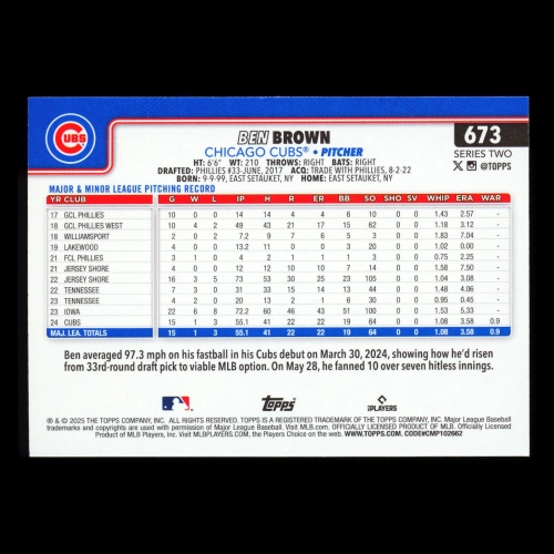 Ben Brown 2025 Topps Future Stars Cubs