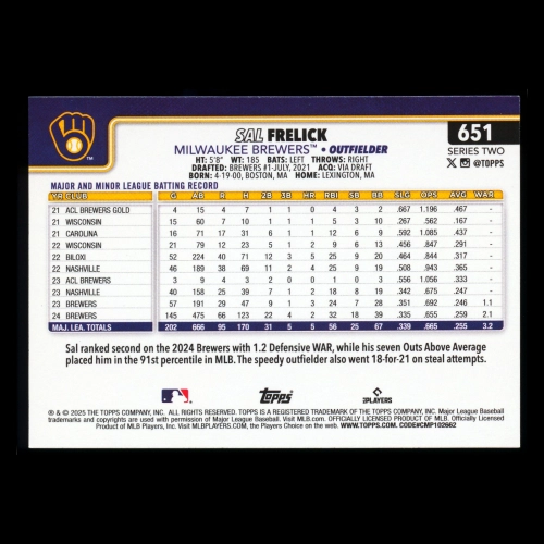 Sal Frelick 2025 Topps Future Stars Brewers