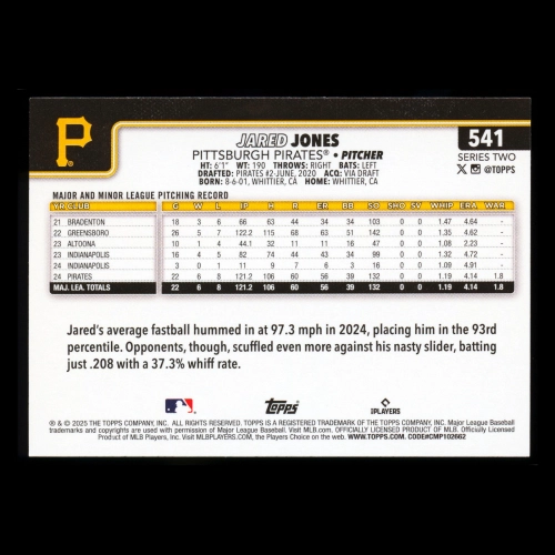 Jared Jones 2025 Topps Future Stars Pirates