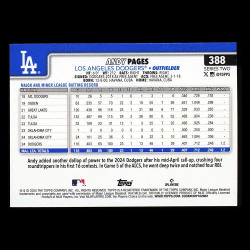 Andy Pages 2025 Topps Future Stars Dodgers