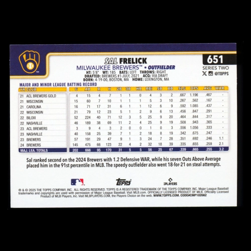 Sal Frelick 2025 Topps Future Stars Brewers
