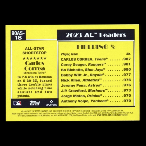 Carlos Correa 2025 Topps '90 Topps All Star Retro Twins